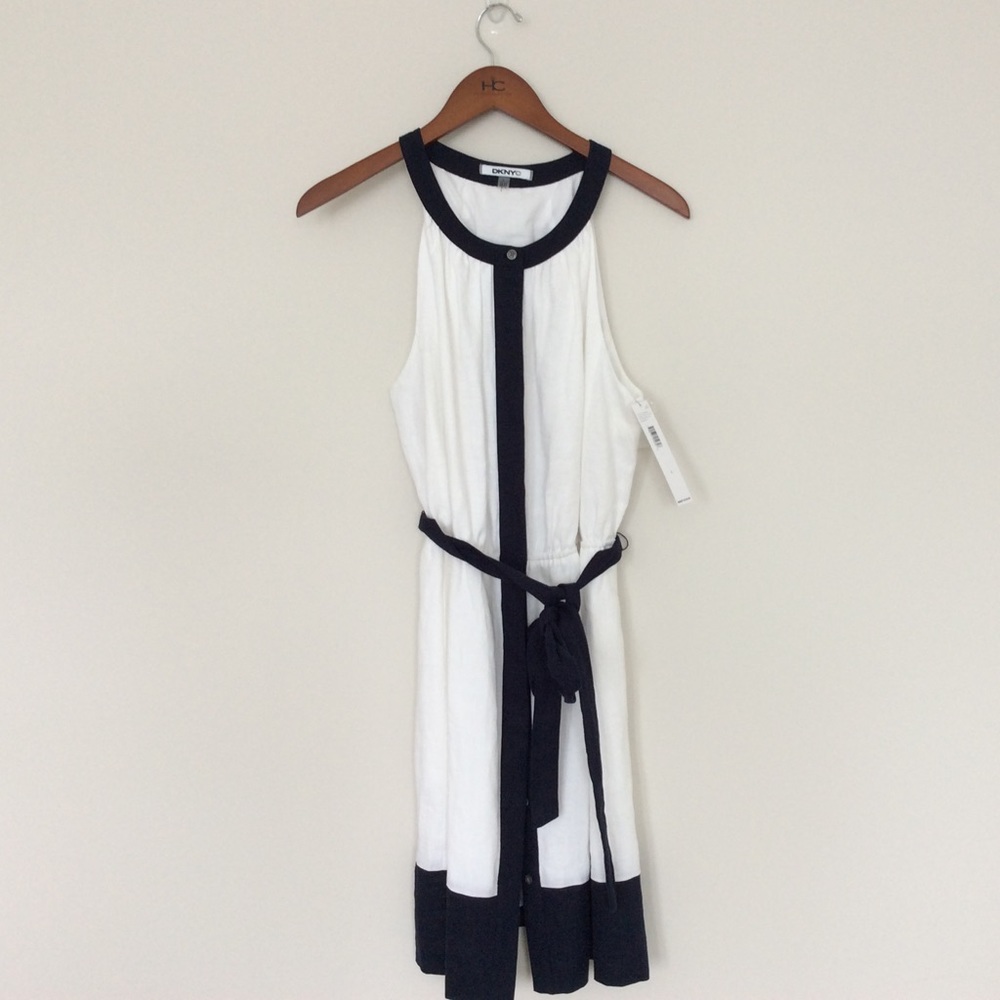 DKNYC White with Navy Linen dress